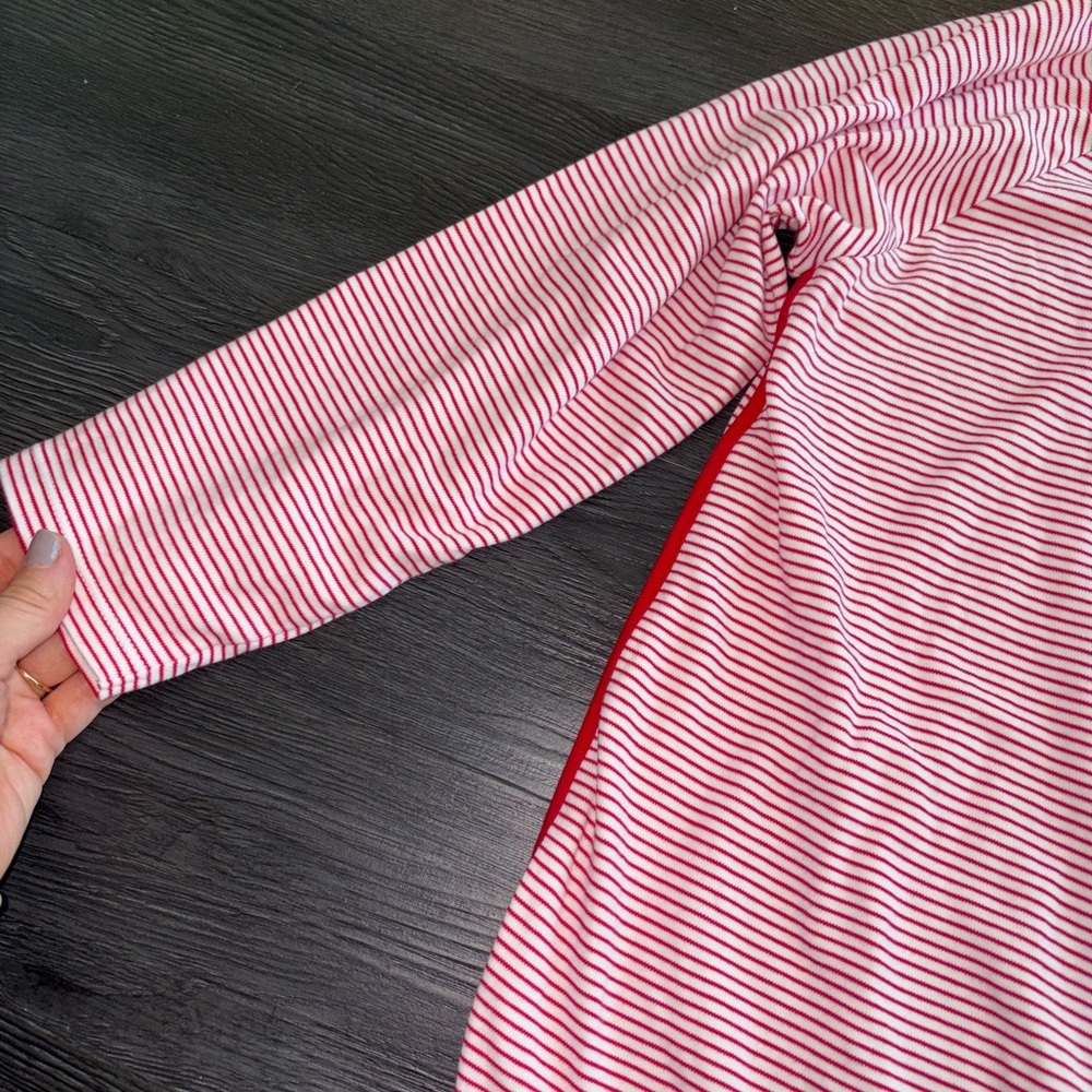 LAKE Pima cotton medium Striped red & White Long Sleeve Top with Red Trim - Picture 6 of 7